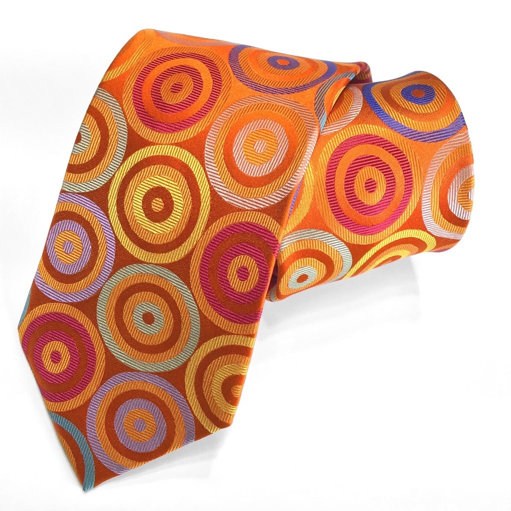 Orange Multi-color Circles Lawrence Ivey Silk Tie